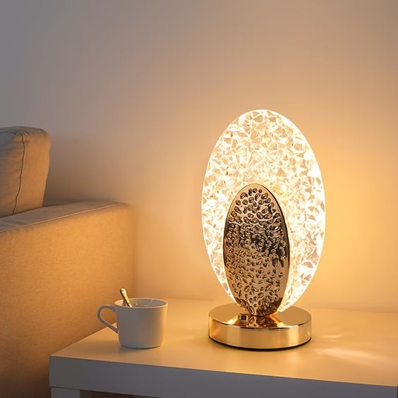 Justerbar Bordlampe med Påfuglemotiv og Genopladeligt Batteri