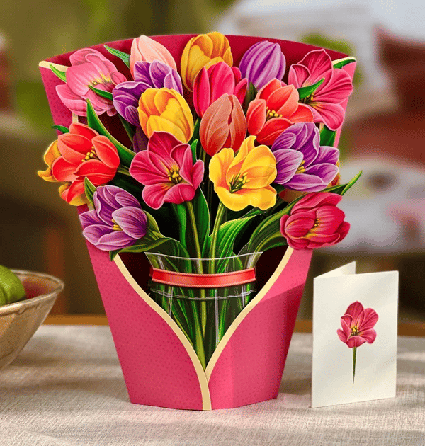Realistisk Pop-up Blomsterkunst med Hilsen Kort