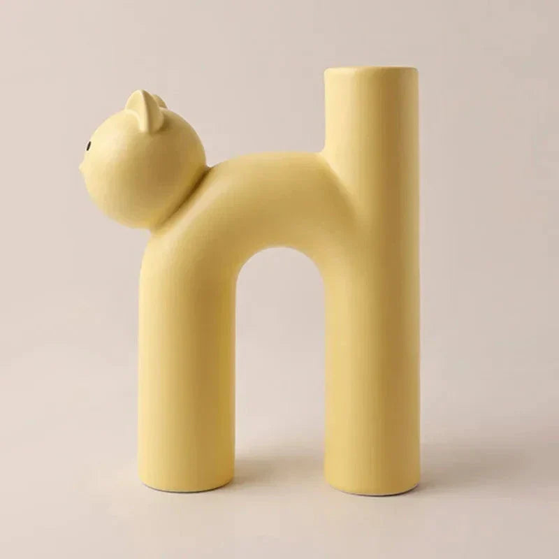 Matte Keramisk Kat Vase med U-Formet Design