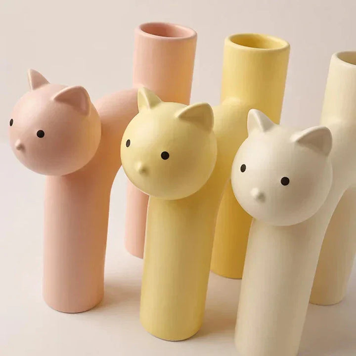 Matte Keramisk Kat Vase med U-Formet Design