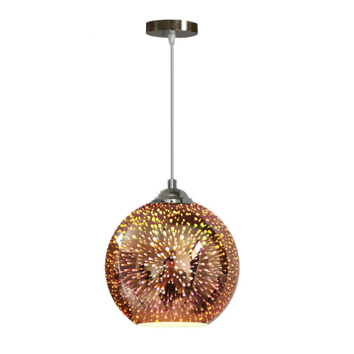 Perforeret Rund Pendellampe i Glas med Kobberfinish