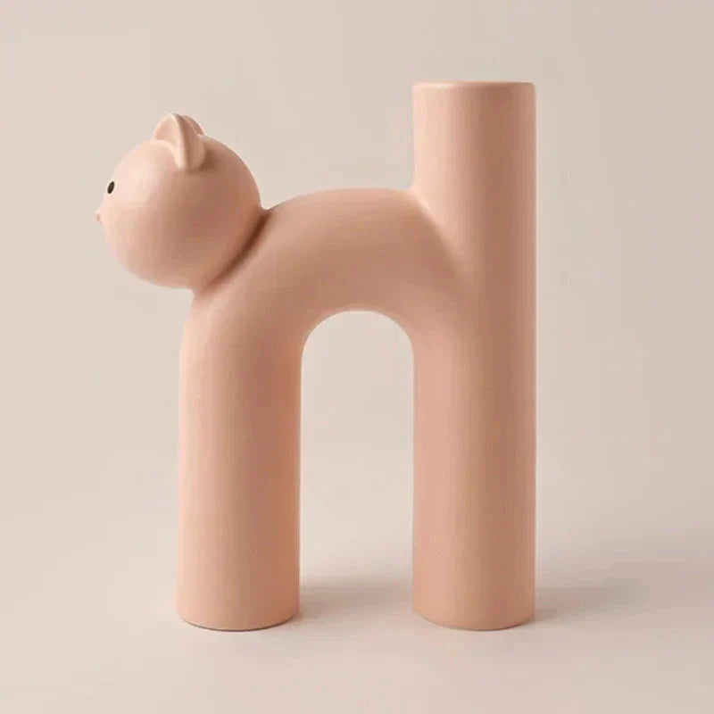 Matte Keramisk Kat Vase med U-Formet Design