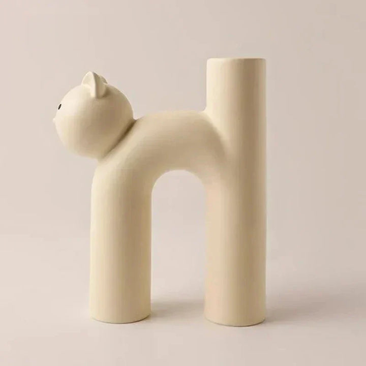 Matte Keramisk Kat Vase med U-Formet Design