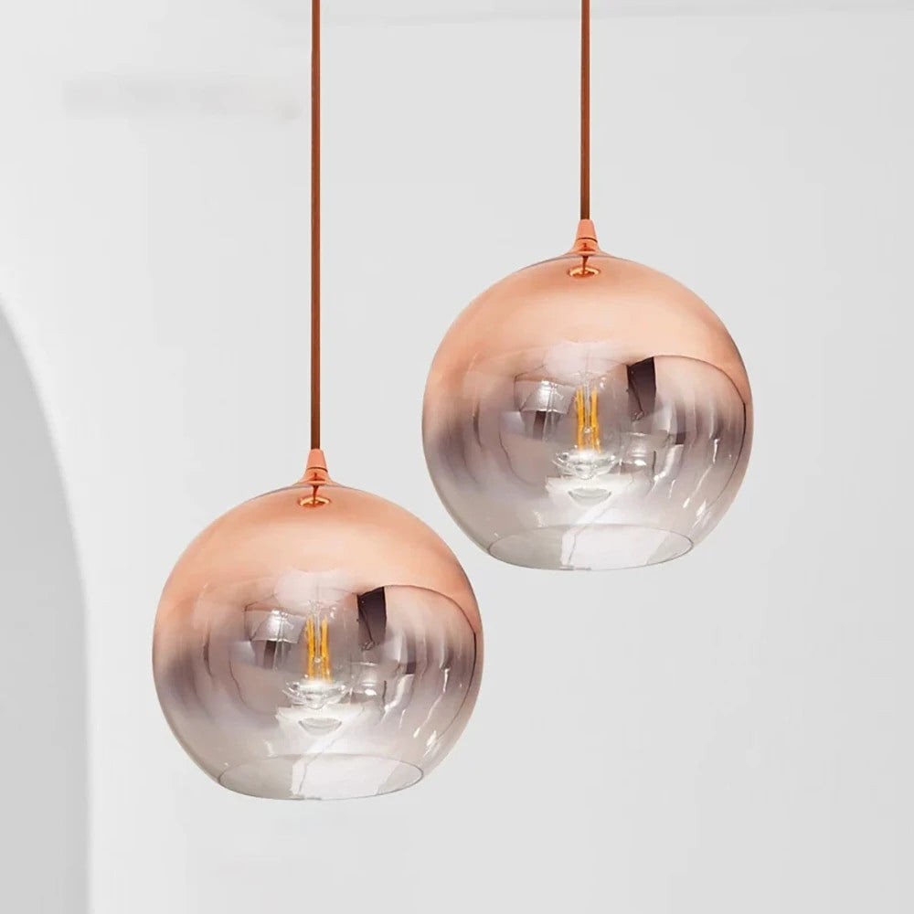 Kobber Finish Loftlampe i Glas med Sfærisk Design