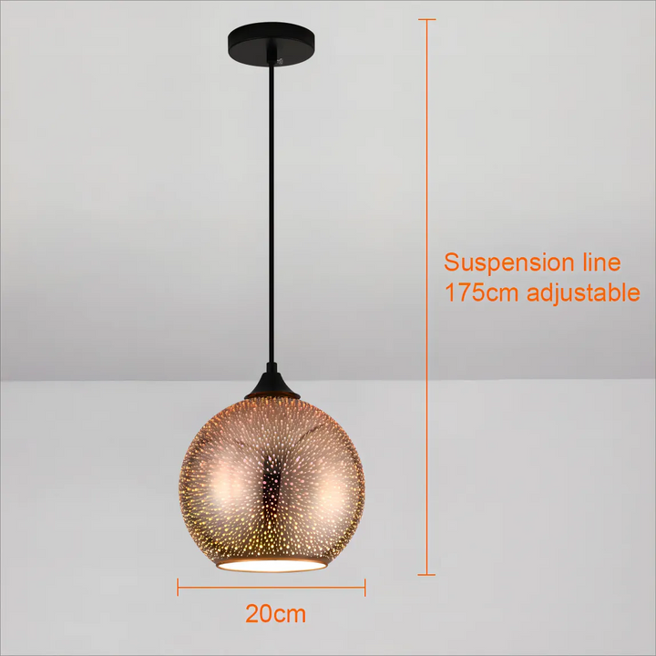 Perforeret Rund Pendellampe i Glas med Kobberfinish