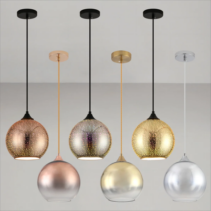 Perforeret Rund Pendellampe i Glas med Kobberfinish