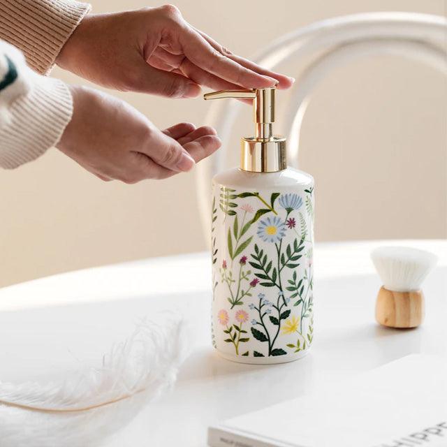 Elegant Keramisk Blomster Sæbe Dispenser til Flydende Sæbe