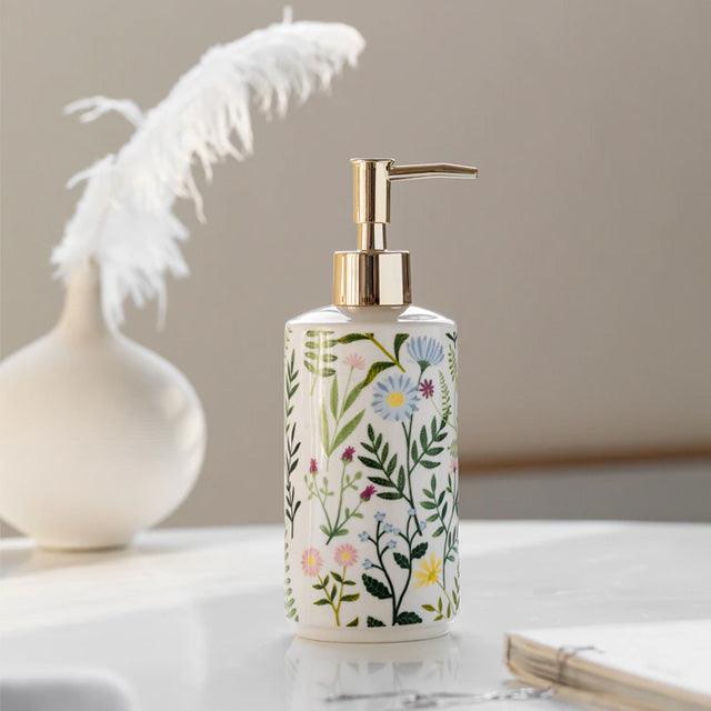 Elegant Keramisk Blomster Sæbe Dispenser til Flydende Sæbe