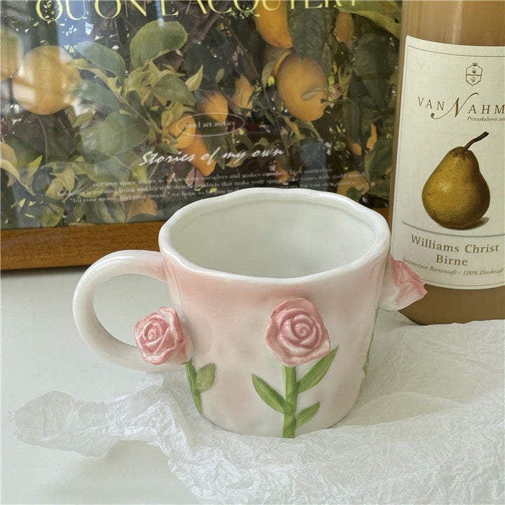 Håndmalet Keramisk Kaffe Kop med Blomsterdesign