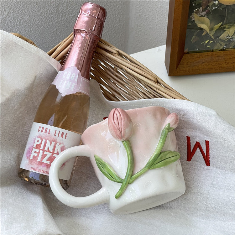 Håndmalet Keramisk Kaffe Kop med Blomsterdesign