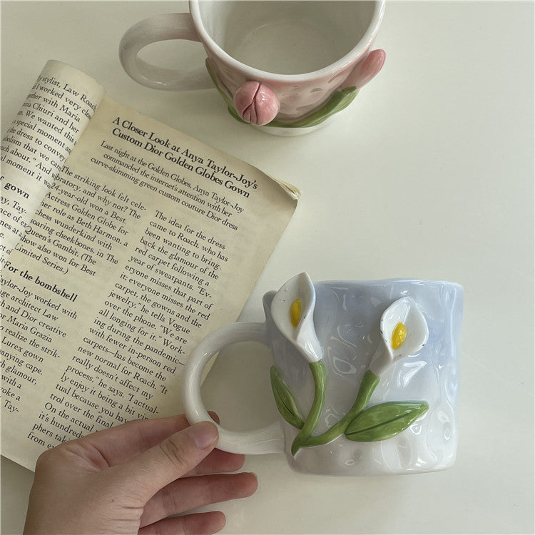 Håndmalet Keramisk Kaffe Kop med Blomsterdesign