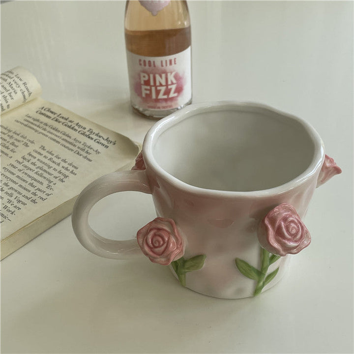 Håndmalet Keramisk Kaffe Kop med Blomsterdesign