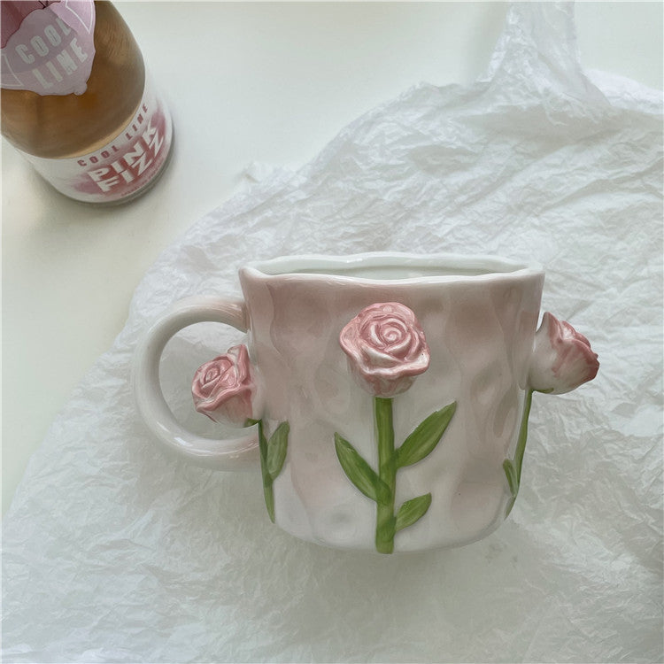 Håndmalet Keramisk Kaffe Kop med Blomsterdesign