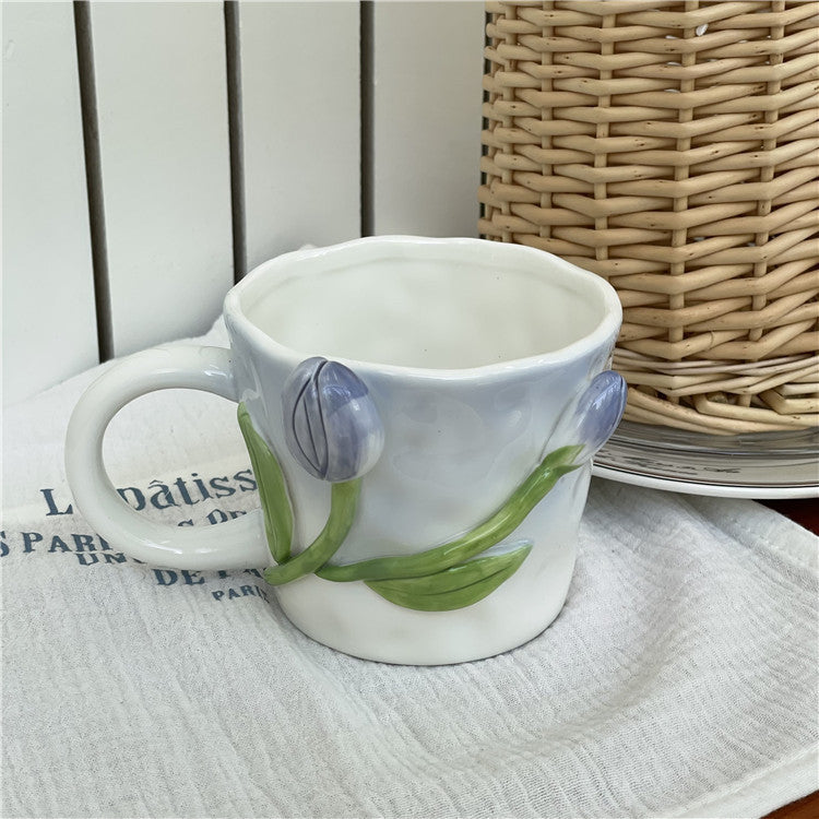 Håndmalet Keramisk Kaffe Kop med Blomsterdesign