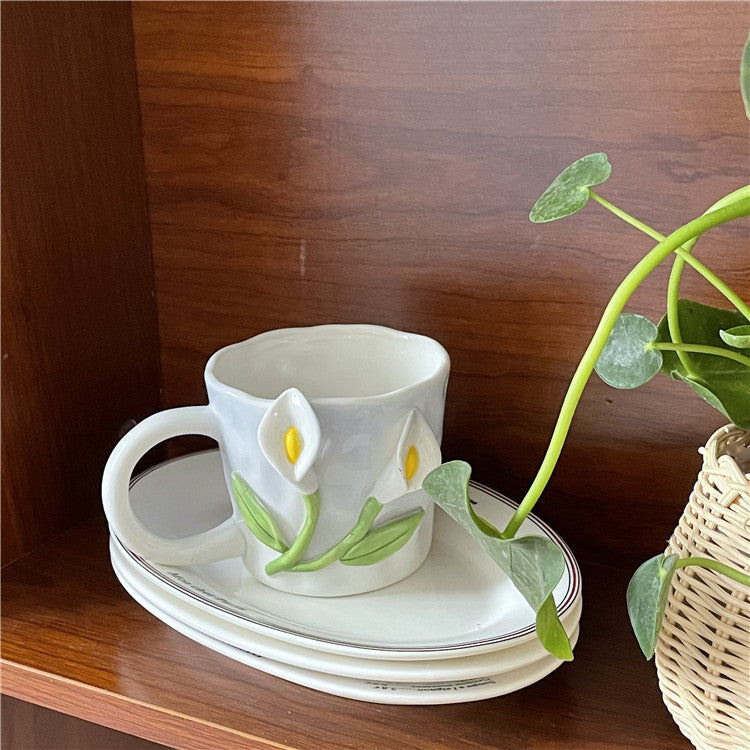 Håndmalet Keramisk Kaffe Kop med Blomsterdesign