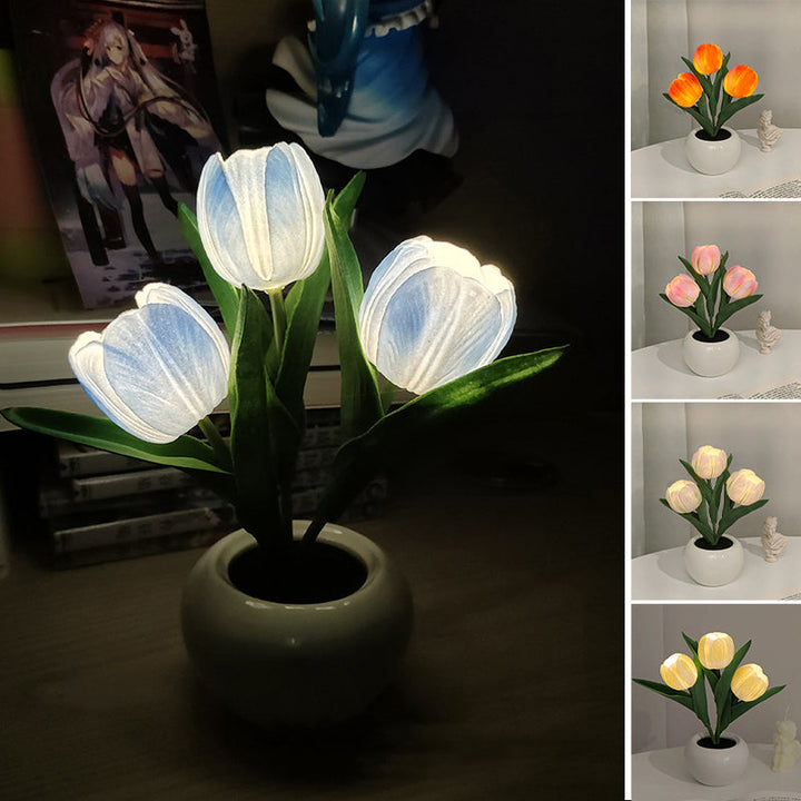LED Tulipan Nattelys i Keramik med Blomstermotiv