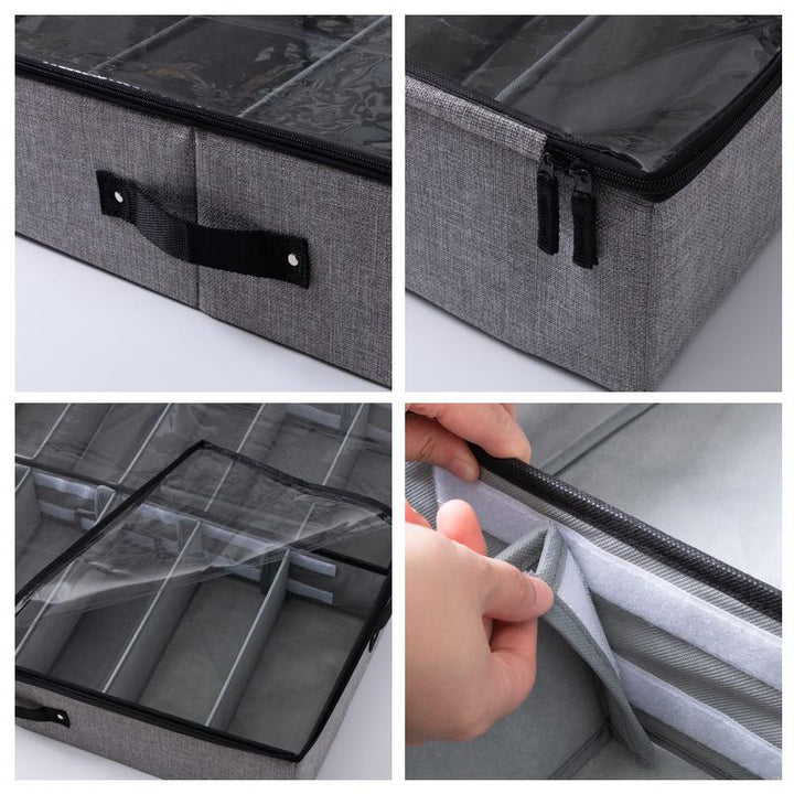 Foldbar Skoreol med Transparent Låg og Justerbare Rum til 12 Par Sko
