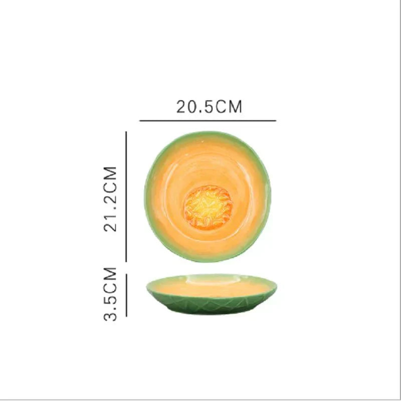 Keramisk Salatfad med Uregelmæssig Form og Frugtmotiv