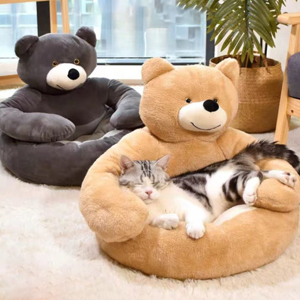 Aftageligt Kattebed i Blødt Kerseymere med Bamse Design