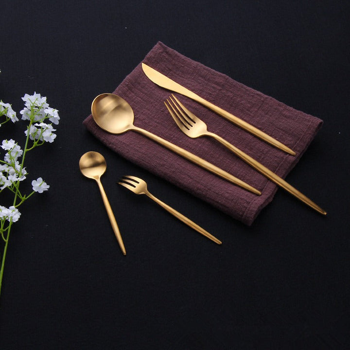 Elegant Bestik Sæt i Rustfrit Stål - Sort, Guld, Roséguld, Sølv