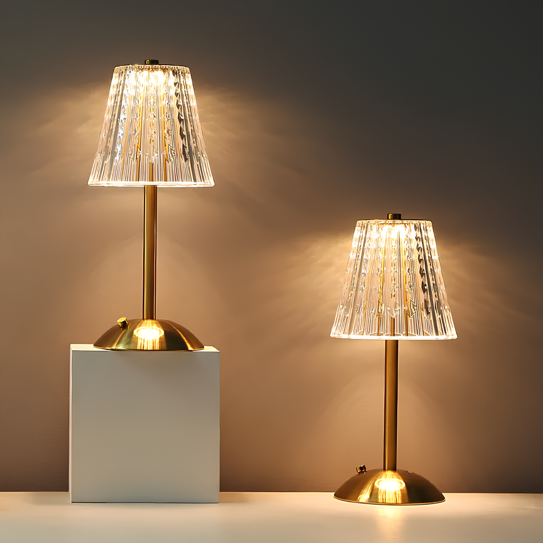 Genopladelig Touch Kontrol Bordlampe med Krystal Skærm