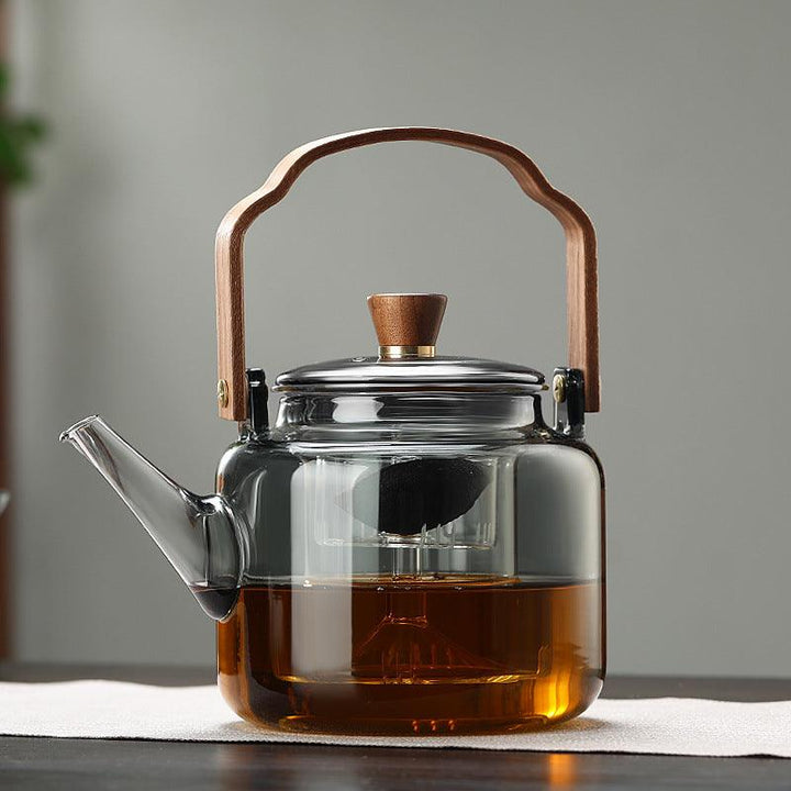 Røget Glas Teapot med Træhåndtag