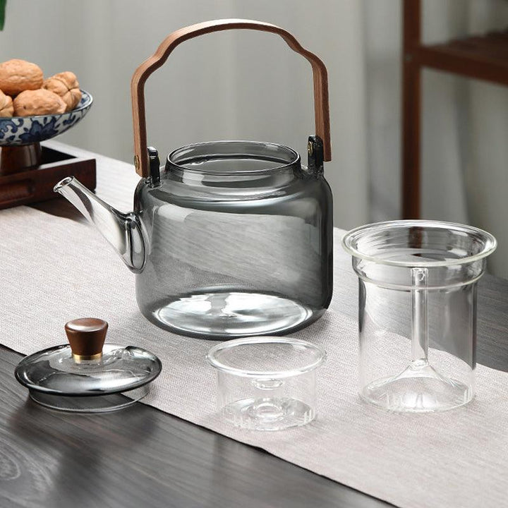 Røget Glas Teapot med Træhåndtag
