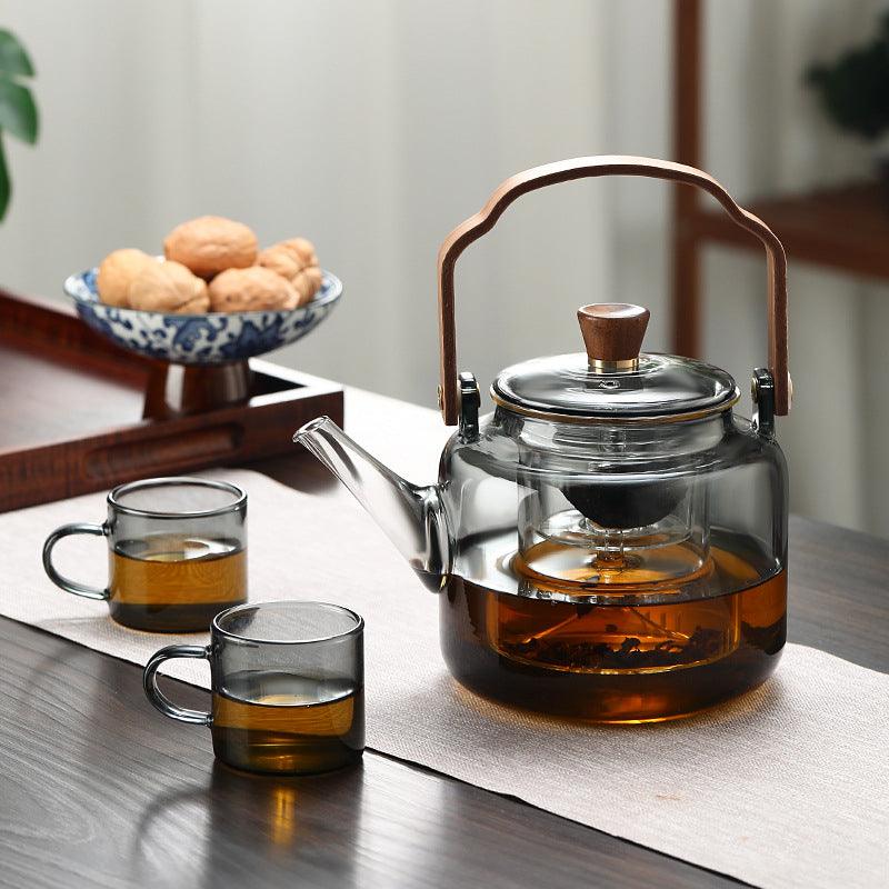 Røget Glas Teapot med Træhåndtag