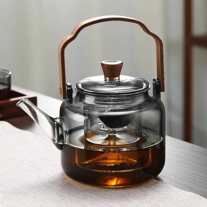 Røget Glas Teapot med Træhåndtag
