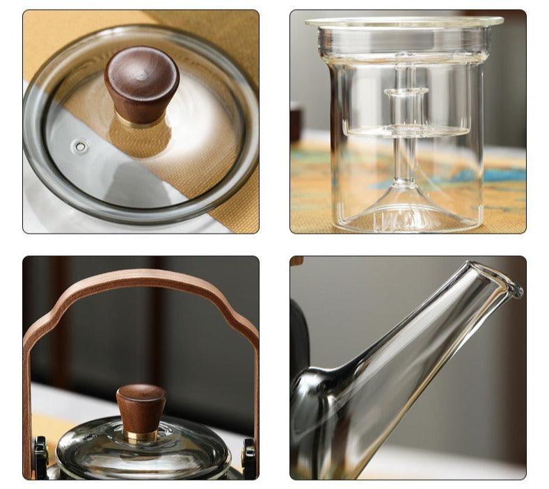 Røget Glas Teapot med Træhåndtag