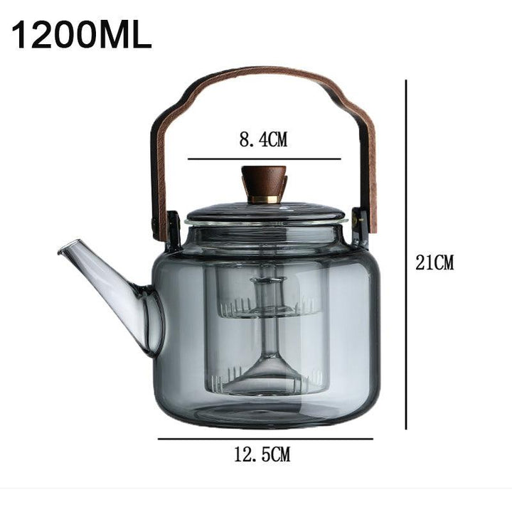 Røget Glas Teapot med Træhåndtag