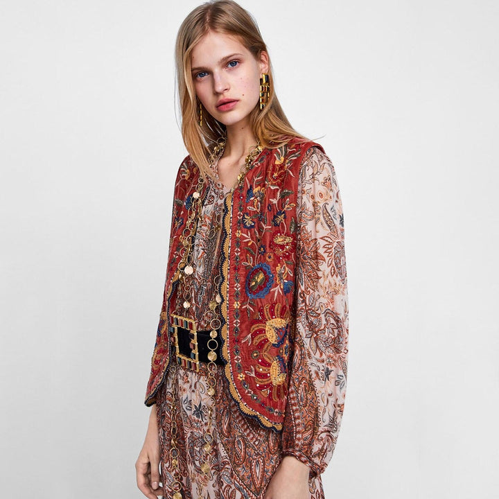 Velora™ | Floral Velvet Boho Vest