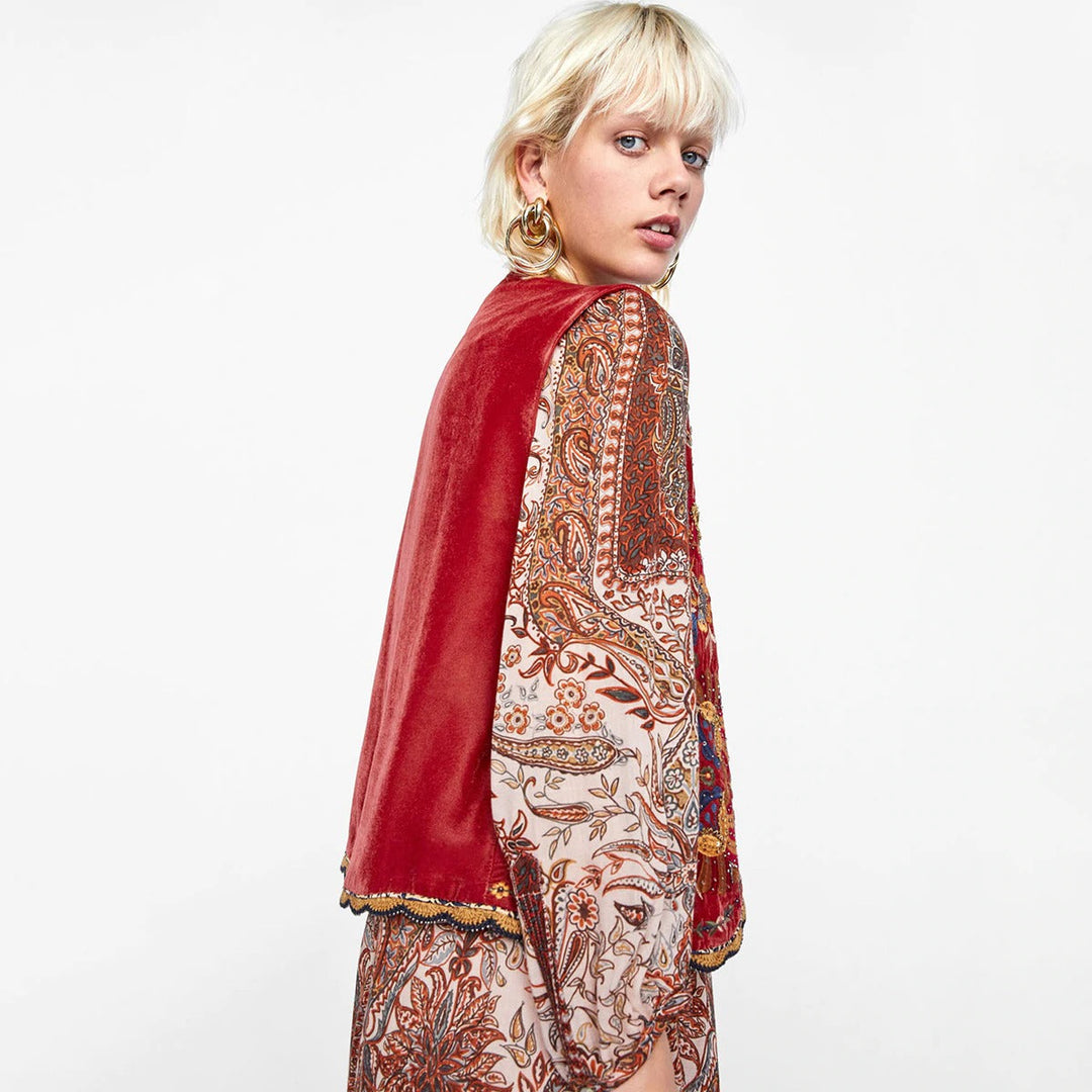 Velora™ | Floral Velvet Boho Vest