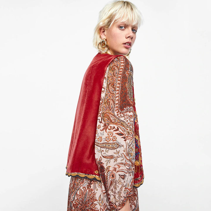 Velora™ | Floral Velvet Boho Vest