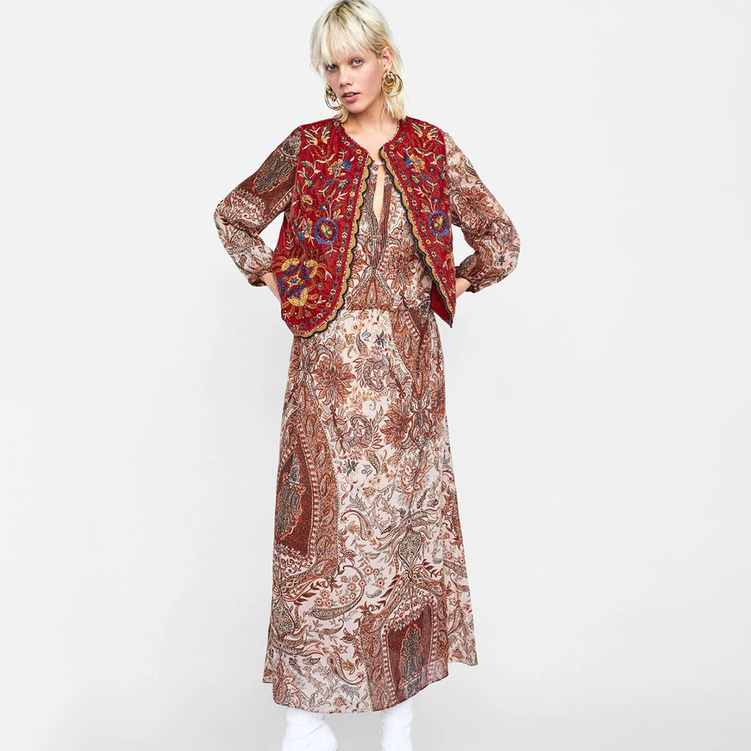 Velora™ | Floral Velvet Boho Vest