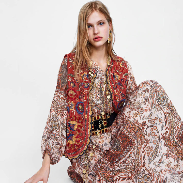 Velora™ | Floral Velvet Boho Vest