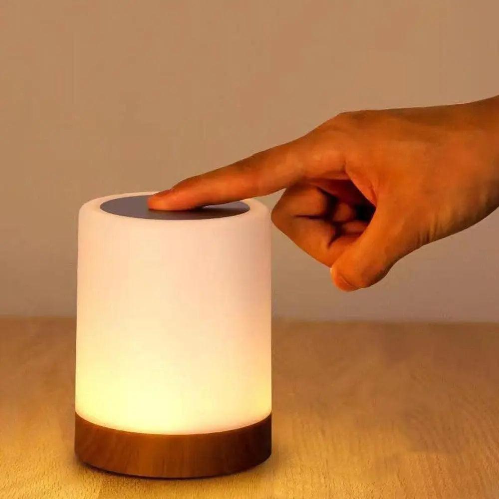 Bærbar Touch Sensor LED Lampe i Træ - Genopladelig Ambient Belysning