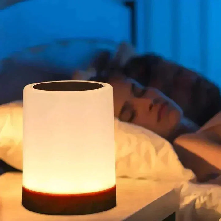 Bærbar Touch Sensor LED Lampe i Træ - Genopladelig Ambient Belysning
