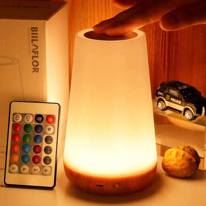 Bærbar Touch Sensor LED Lampe i Træ - Genopladelig Ambient Belysning