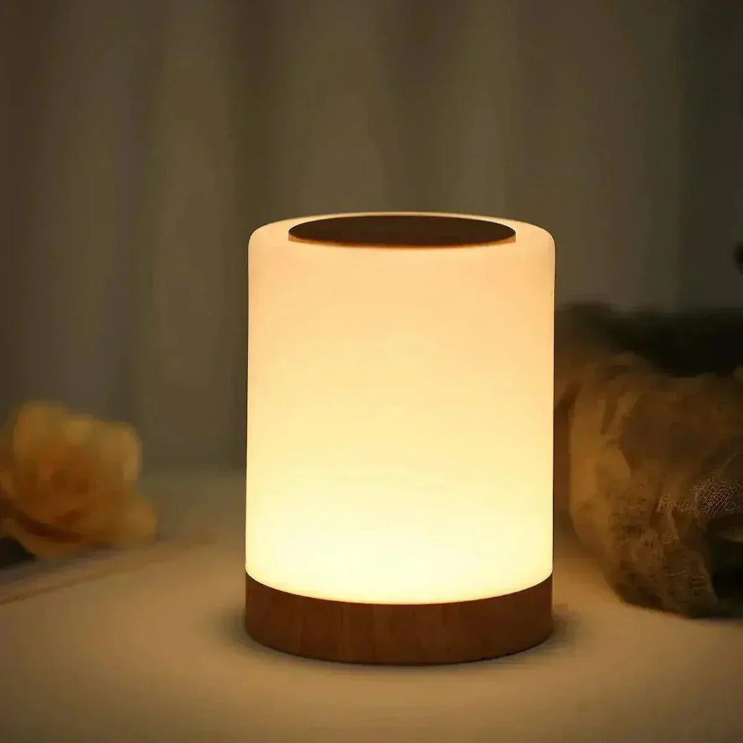 Bærbar Touch Sensor LED Lampe i Træ - Genopladelig Ambient Belysning