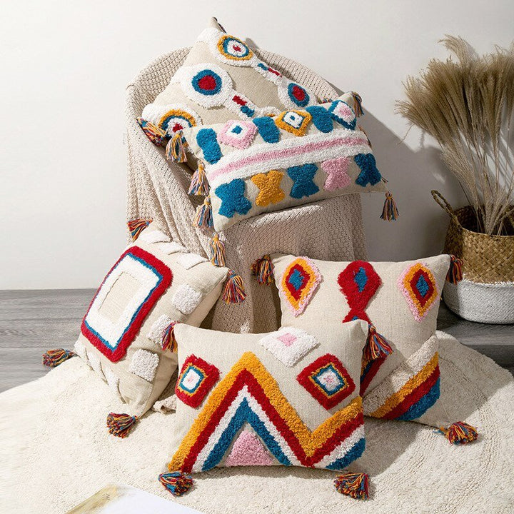 Håndlavet Marokkansk Boho Pude Cover med Uldkvaster