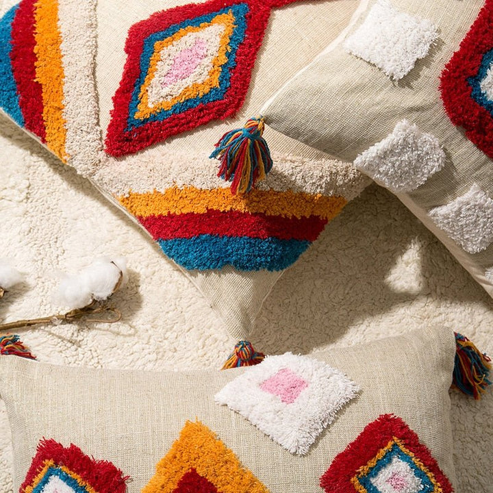 Håndlavet Marokkansk Boho Pude Cover med Uldkvaster