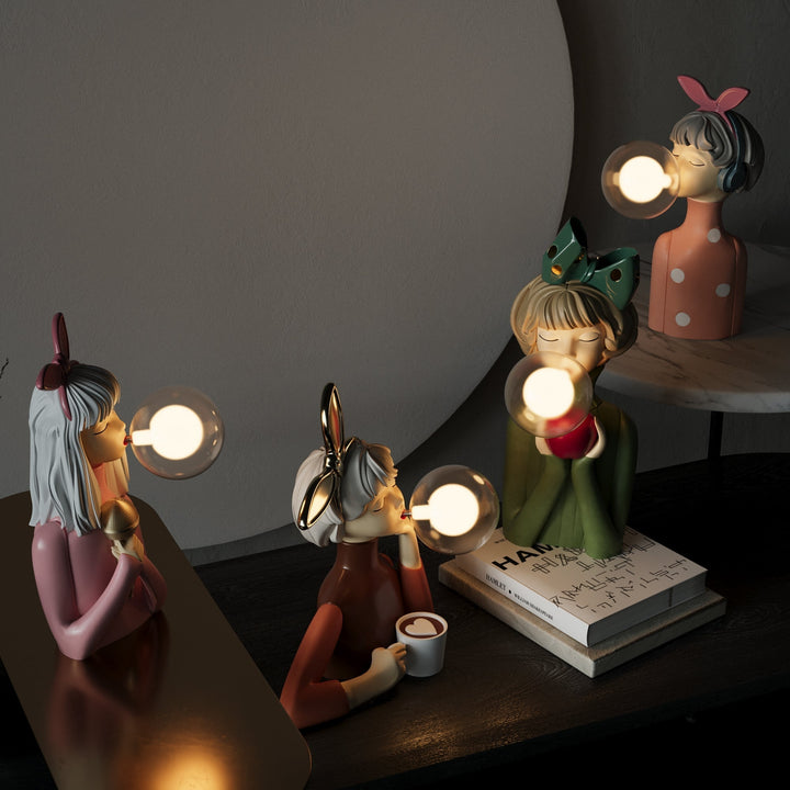 Håndlavet Træ Bordlampe med Blød Stofskærm, USB-Drevet