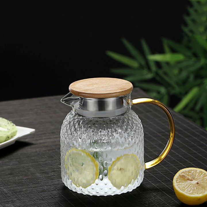 Ribbet Varmebestandig Glas Kande med Bambuslåg