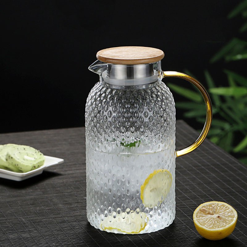 Ribbet Varmebestandig Glas Kande med Bambuslåg