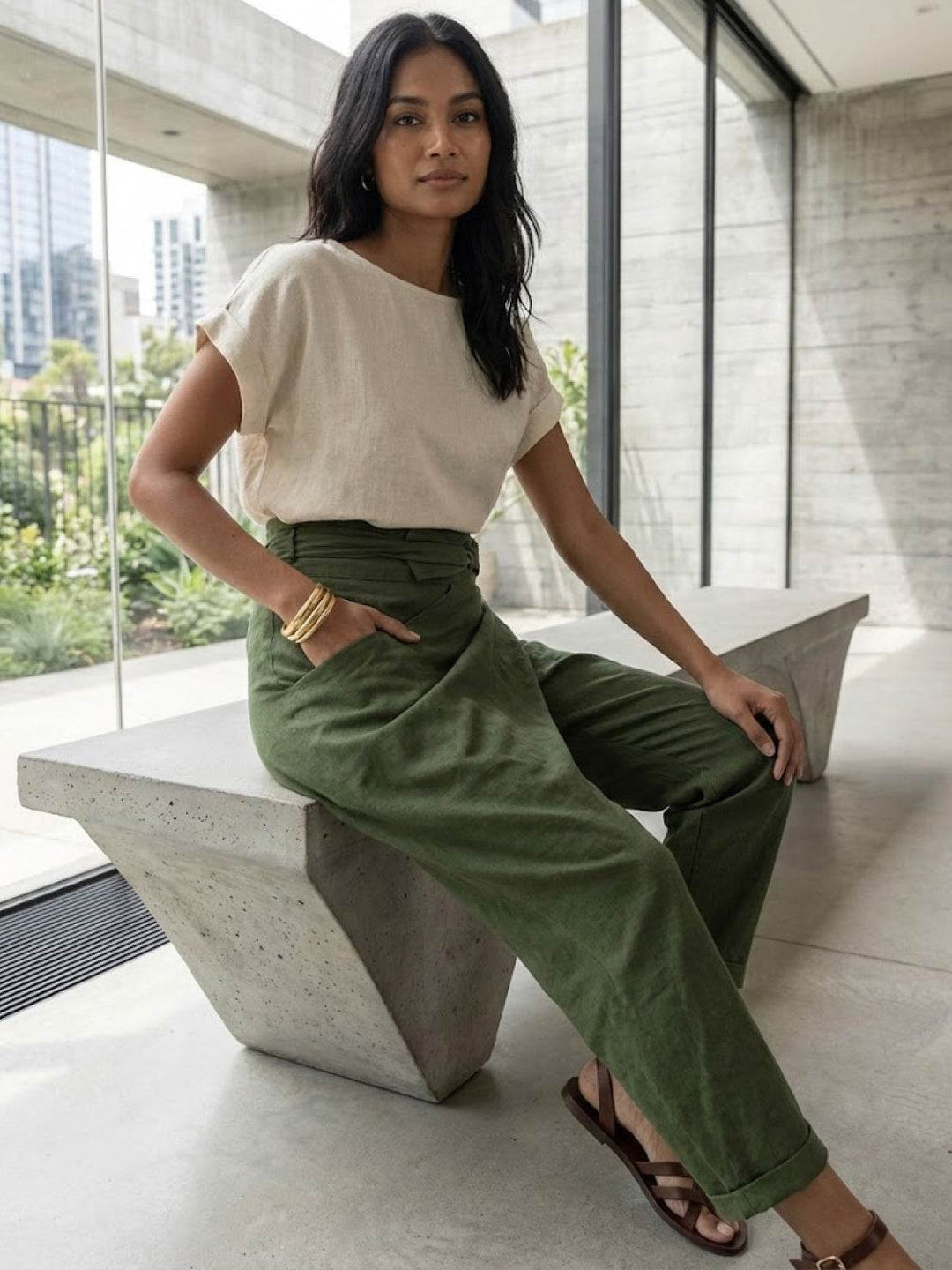 Atlas | Kvinders Høj Talje Wrap Front Cropped Tapered Bukser