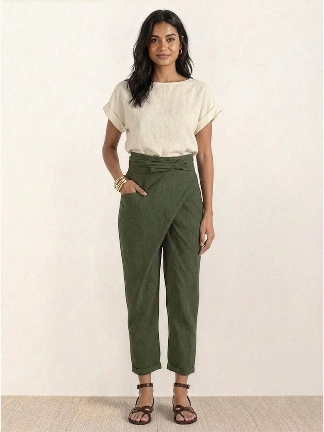 Atlas | Kvinders Høj Talje Wrap Front Cropped Tapered Bukser