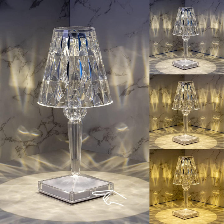 LED Krystal Bordlampe med Genopladeligt Batteri og Justerbare Lysindstillinger