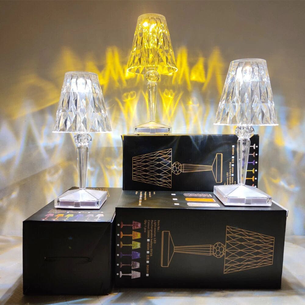 LED Krystal Bordlampe med Genopladeligt Batteri og Justerbare Lysindstillinger