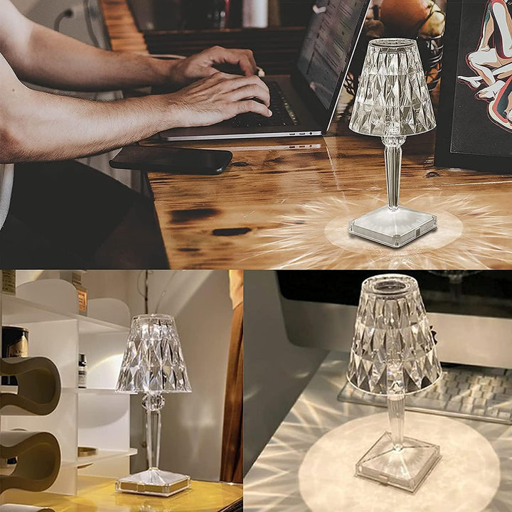 LED Krystal Bordlampe med Genopladeligt Batteri og Justerbare Lysindstillinger